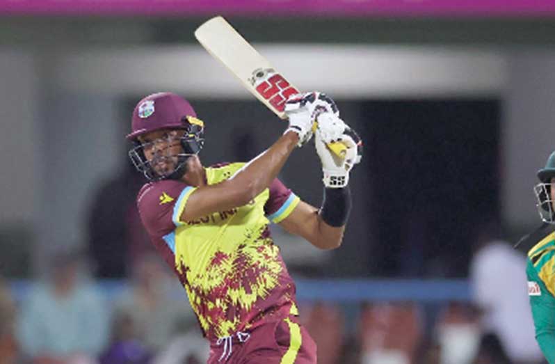 All-rounder Roston Chase hits out en route to his half-century against South Africa.