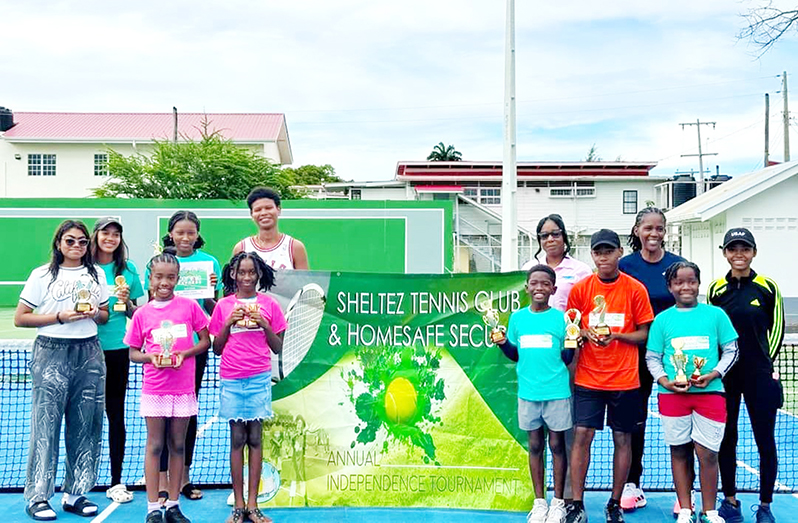 Some of the winners and runners-up with the Homesafe Security representative. Missing were Boys U14 and 18 winner Nathan DeNobrega, Girls runner-up Paula Kalekyezi, and Girls U14 winner