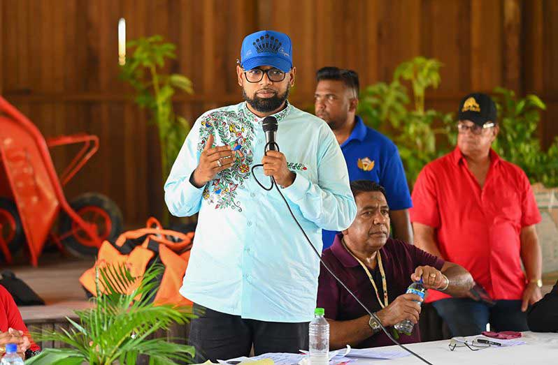 President Dr. Irfaan Ali during his visit to the community of Santa Aratack in the Kamuni Creek, a tributary of the Demerara River