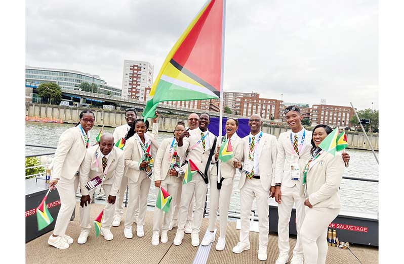 Guyana athletes on the river Aleka Persaud, Emanuel Archibald, Chelsea Edghill, Raekwon Noel and Aliyah Abrams