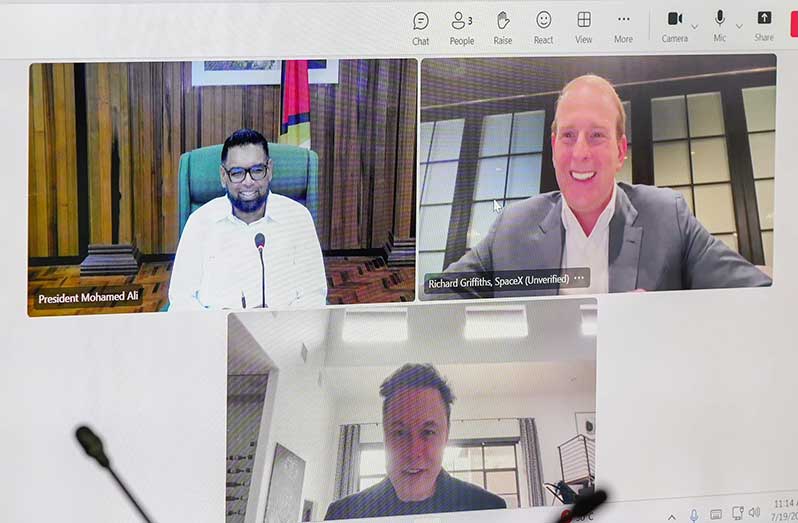 President Dr. Irfaan Ali met virtually with Elon Musk on Friday to discuss Guyana’s economy, particularly in the areas of innovation and technology (Office of the President photo)