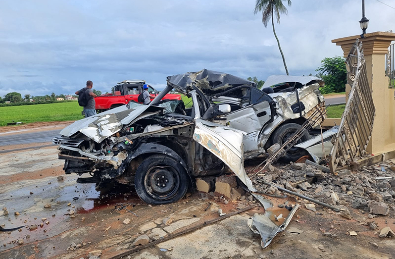 The mangled vehicle following the accident at Fairfield, Region Two