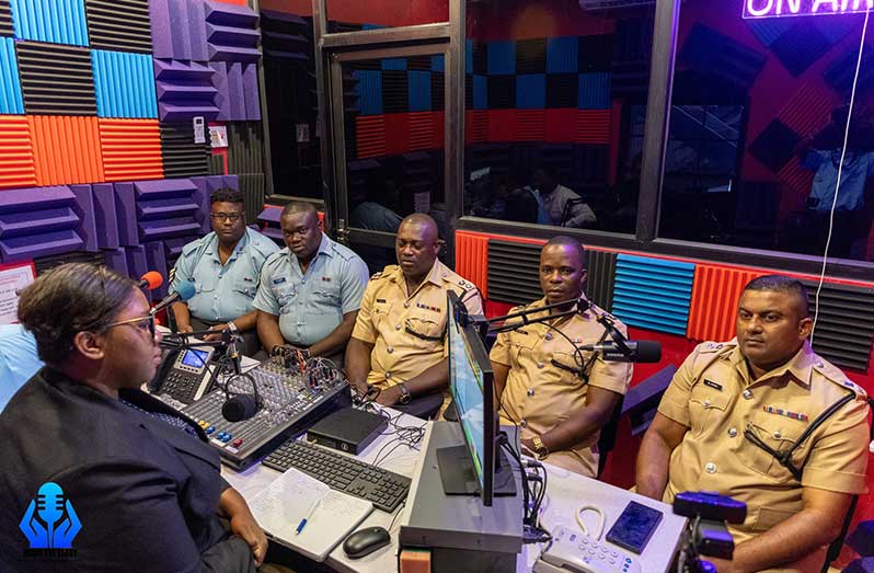 From right: Traffic Chief Senior Superintendent Mahendra Singh with ranks of the traffic department during an interview with Radio Eve Leary