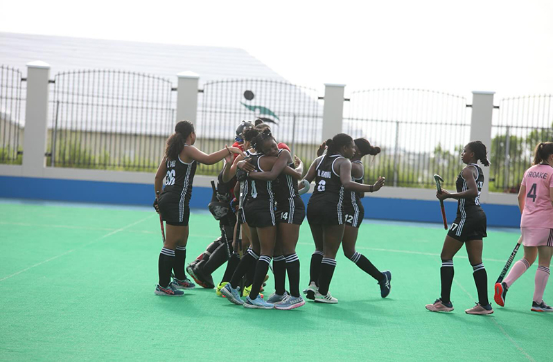 The Guyana ladies celebrate after winning the bronze medal