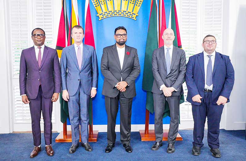 President Dr Irfaan Ali recently met with Giorgio Silli, Italy’s Undersecretary of State at the Ministry of Foreign Affairs and International Co-operation. Silli was accompanied by Fabrizio Nicoletti, Italy’s non-resident Ambassador to Guyana. 
The discussions centred on increasing bilateral relations between the two countries. Minister of Foreign Affairs and International Co-operation Hugh Todd and Director of Presidential Affairs, Mrs Marcia Nadir-Sharma, also attended the meeting.
The President had also received a courtesy visit from the Finnish Ambassador to Guyana and CARICOM, Pertti Ikonen, to discuss enhanced collaboration, especially in trade between Guyana, the European Union and Finland. 
During the meeting, President Ali emphasised the country’s development trajectory and the Government’s drive to expand the economy through innovative diversification (Office of the President photos)