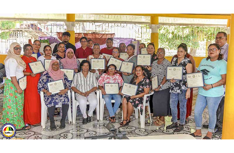 Some of the residents of Region Two that are now certified in essential skills such as garment construction, care for the elderly, and entrepreneurship through the Ministry of Human Services and Social Security’s (MHSSS) Women’s Innovation and Investment Network (WIIN)