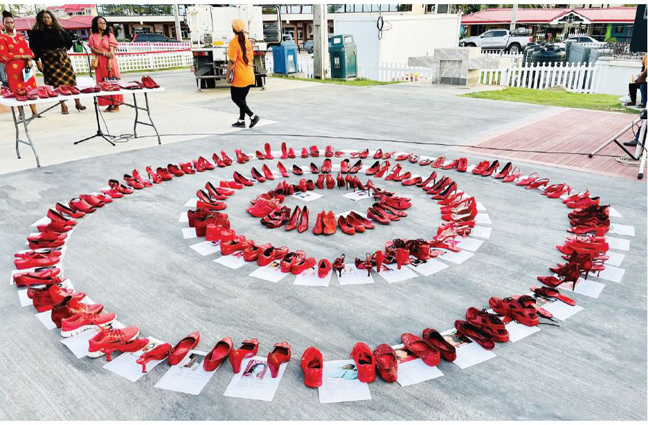 The Red Shoe Project on the Kingston Seawall on Monday (Photo courtesy ChildLink)