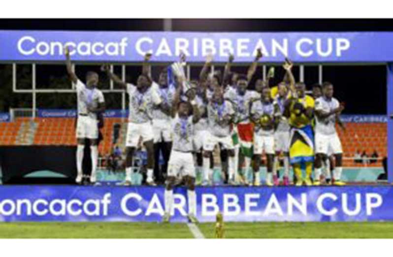 Cavalier team celebrates following the final match against Cibao in the Concacaf Caribbean Cup, held at the Cibao stadium, in Santiago de los Caballeros, Dominica Republic.
(PHOTO CONCACAF)