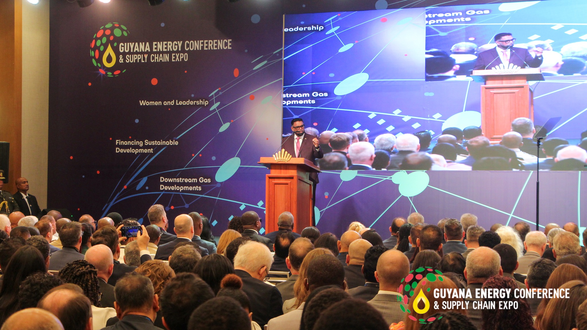 President Dr. Irfaan Ali during the opening ceremony of the country’s energy conference and supply chain expo being held at the Georgetown Marriott ( Photo by Guyana Energy/Facebook)