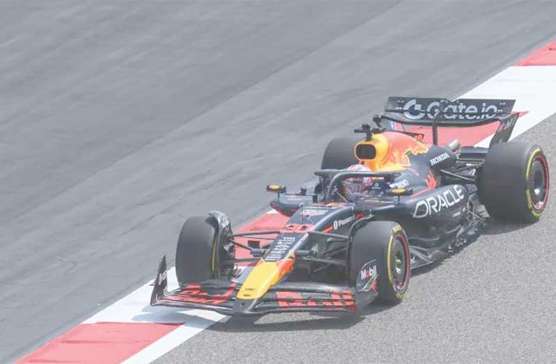 New Red Bull driver, Liam Lawson, in the team's 2025 car at Bahrain on Tuesday