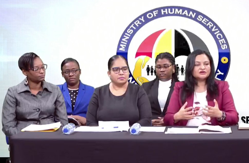 Minister of Human Services and Social Security, Dr. Vindhya Persaud and team during the press conference at NCN, on Saturday