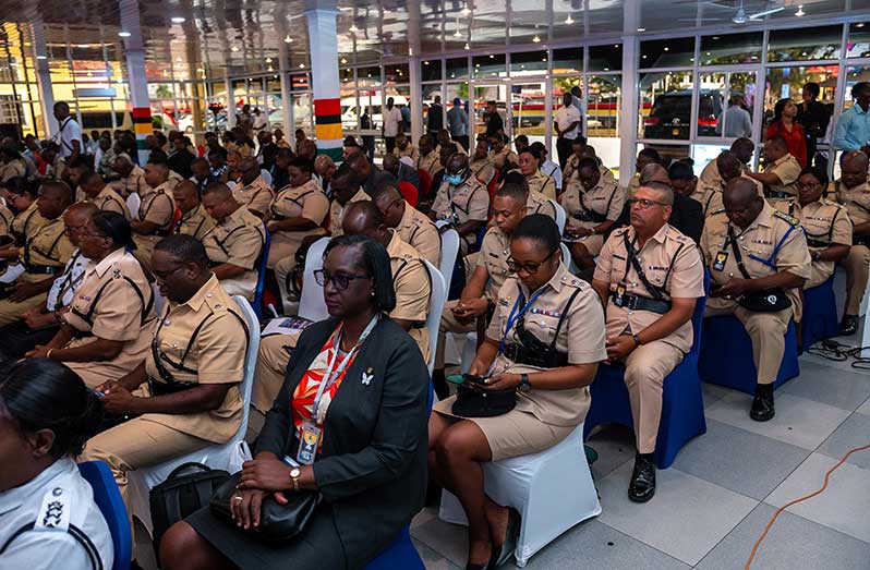 Several police ranks at the opening ceremony of the 2025 Officers Conference (Delano Williams photo)