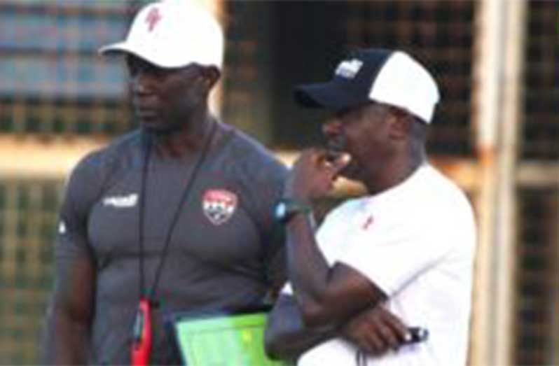Soca Warriors head coach Dwight Yorke (l) and assistant coach Russell Latapy. (Photo: TTFA).