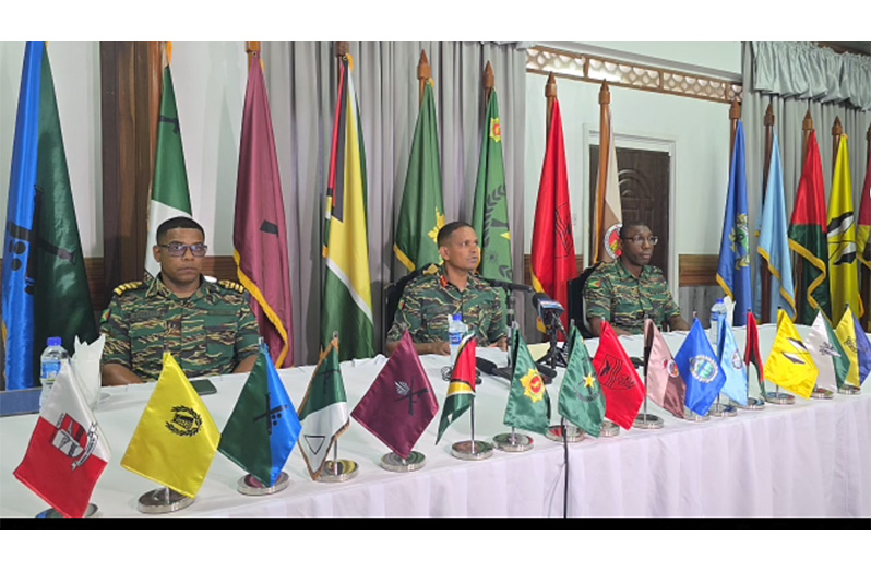 Chief of Defence Staff Brigadier Omar Khan (centre) during Thursday’s press conference