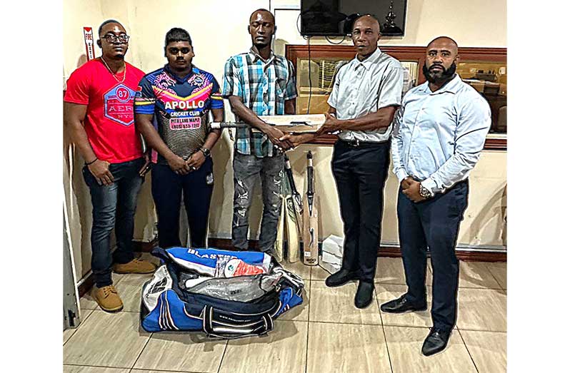 (from left) Kevin Douglas (captain), Travis Mohammed Coach), Leroy Phillips (GBCA), Shawn Massiah (GCB) and, Anthony D’Andrade