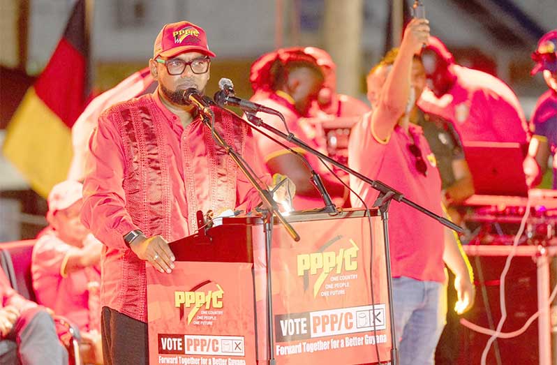 President Dr. Irfaan Ali during his address at Rosehall (Yohan Savory photos)