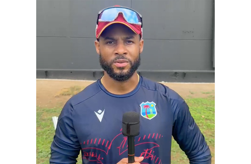 : West Indies T20 captain Shai Hope speaking to the media on Saturday at Sabina Park.
