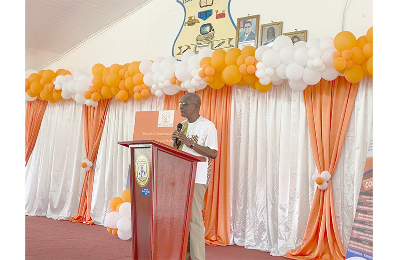 Minister of Labour, Joseph Hamilton, speaks at the launch of the first Aircraft Maintenance Foundation Skills Programme in Region Two. The ministry’s Board of Industrial Training and the Art Williams & Harry Wendt Aeronautical Engineering School (AWHWAES) collaboration will benefit 20 persons