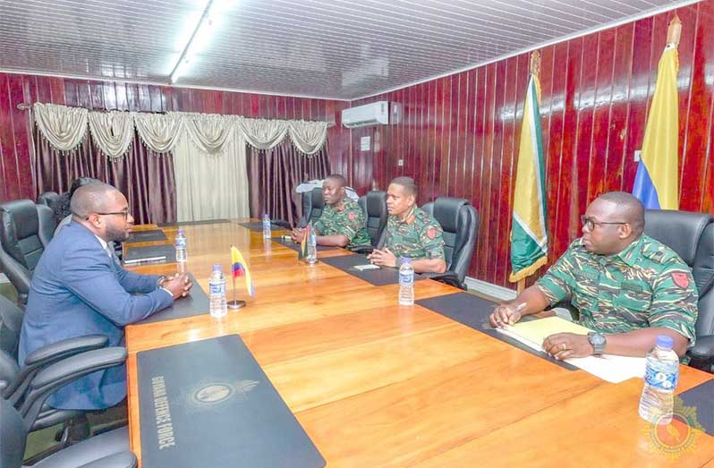 Chief of Defence Staff, Brigadier Omar Khan, MSS, meets with Guyana’s Ambassador to Colombia, His Excellency Graybern Livingston, for a courtesy call focused on advancing bilateral defence and security co-operation