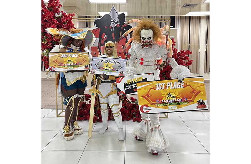 Chantal Jagoo as She-Ra from She-Ra and the Princesses of Power (centre); Abigail Harry as Pennywise from Stephen King's IT (right); and Crystal Salkey as Aurora from League of Legends