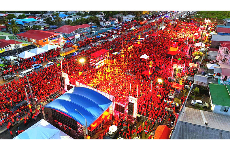 Thousands of Guyanese gathered at Lusignan for the PPP/C’s final rally ahead of the general and regional elections