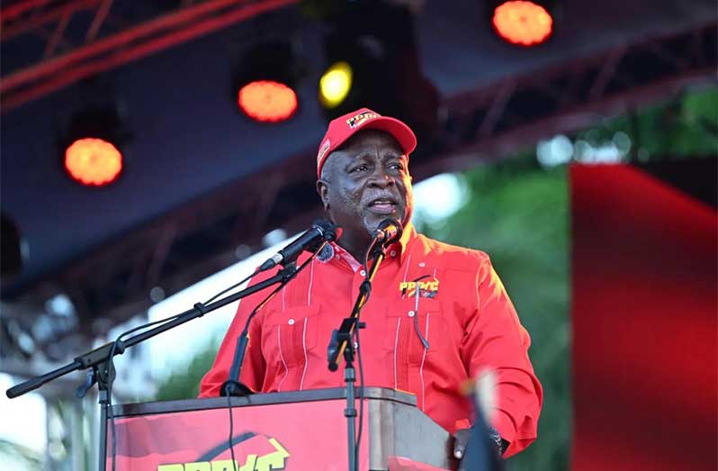 PM Phillips delivers an energising address to supporters at a rally on Sunday night, reminding them how much their life has changed over the last five years and how much better it will get if PPP/C is re-elected to office (DPI photo)