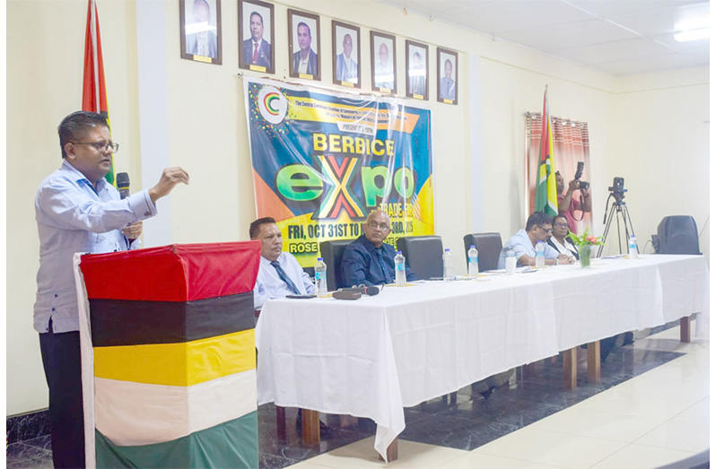 Senior Minister in the Office of the President with Responsibility for Finance Dr. Ashni Singh speaking during the launch of the Berbice Expo and Trade Fair