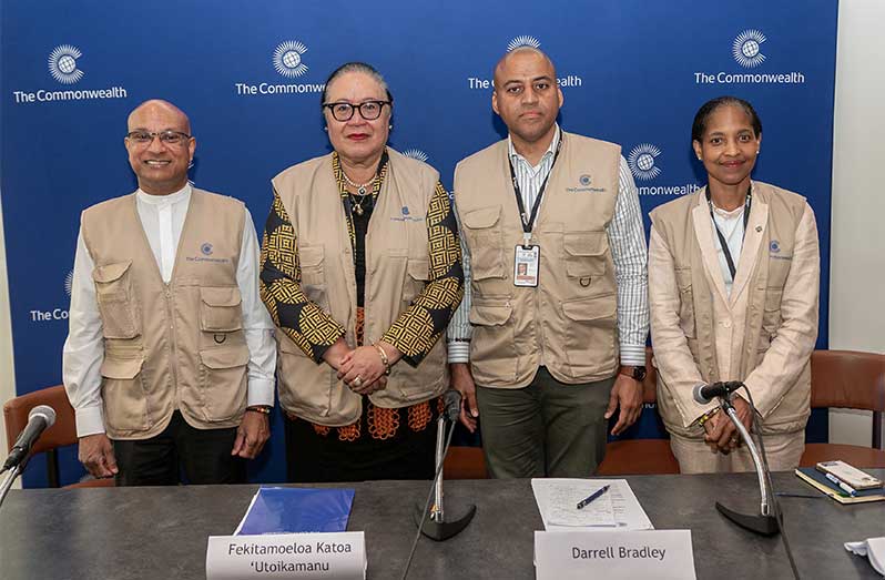 Chairperson of the Commonwealth Observer Group, Fekitamoeloa Katoa Utoikamanu (second from left) and other members of the group (Delano Williams photo)
 