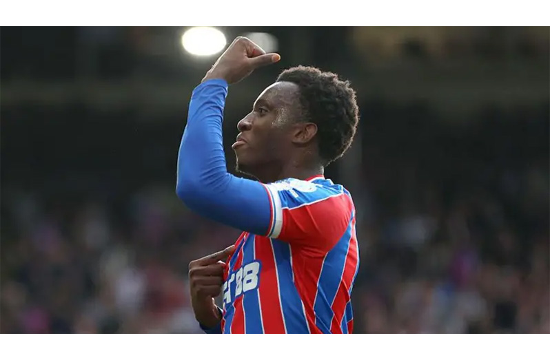 Eddie Nketiah celebrates his 97th-minute winner for Crystal Palace against Liverpool