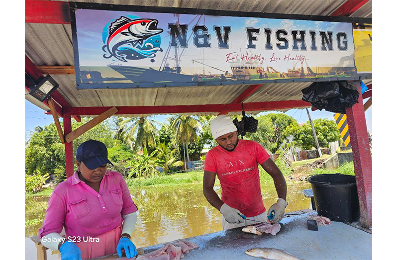Natasha Chatterpaul and her son, Vickram Chatterpaul, at their fish stall