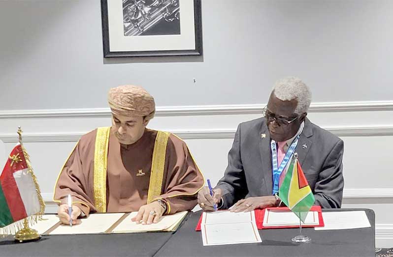 Director General of the Guyana Civil Aviation Authority, Lt. Col. (Ret’d) Egbert Field signed on behalf of Guyana while representing Oman was Eng. Nayef Ali Al Abri, Chairman of the Oman Civil Aviation Authority