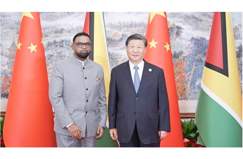 Guyana’s President Dr. Irfaan Ali with Chinese President Xi Jinping back in 2023