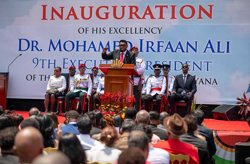 Addressing thousands of patrons on Sunday, President, Dr. Irfaan Ali outlined a sweeping range of infrastructural and economic projects aimed at accelerating national development (Delano Williams photo)
