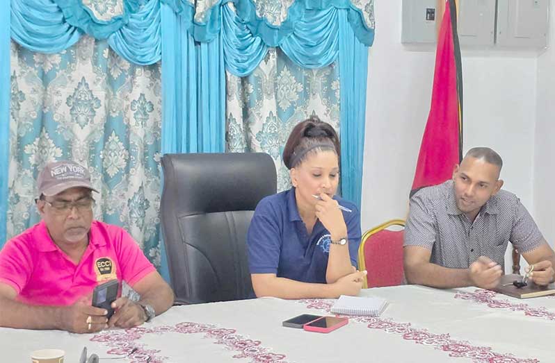 Meet2 Regional Chairman, Devin Mohan; Chairperson of the Transport and Harbours Department (T&HD) Board of Directors, Rosalinda Rasul and representative from the Essequibo Chambers of Commerce and Industry (ECCI)