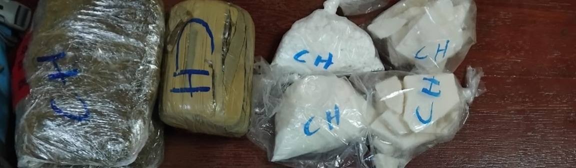 The suspected cocaine and cannabis that were found by the Region Nine police on Sunday (GPF photo)