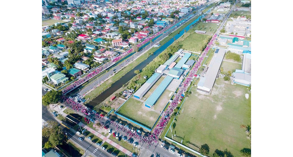 Pink wave! Thousands of persons, young and old alike, decked out in pink, gathered at the Scouts
Association Ground on Woolford Avenue for the One Pinktober Walk 2025. Led by Health Minister
Dr. Frank Anthony and cancer survivors, the event was a powerful show of unity, strength, and hope.
It also reinforced the message of early detection as well as the need for collaborative efforts and a
show of support to fight the dreaded disease (One Communications photo)