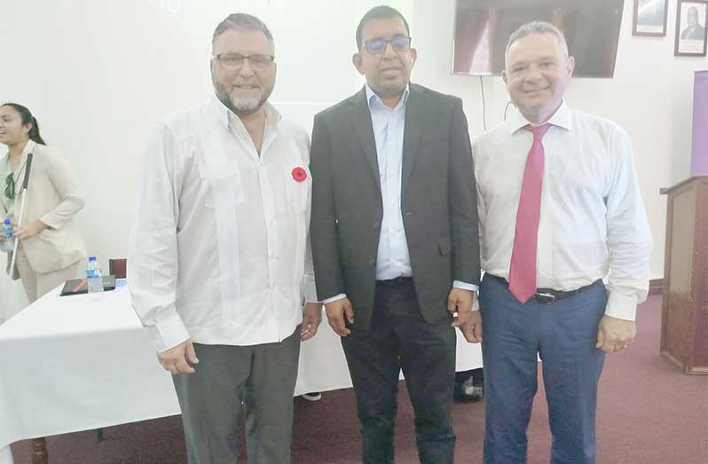 (From left) Canadian High Commissioner to Guyana, Sebastien Sigouin, with GCOPD Programme Manager, Ganesh Singh and other officials at the launch of the 2025 elections accessibility audit report
