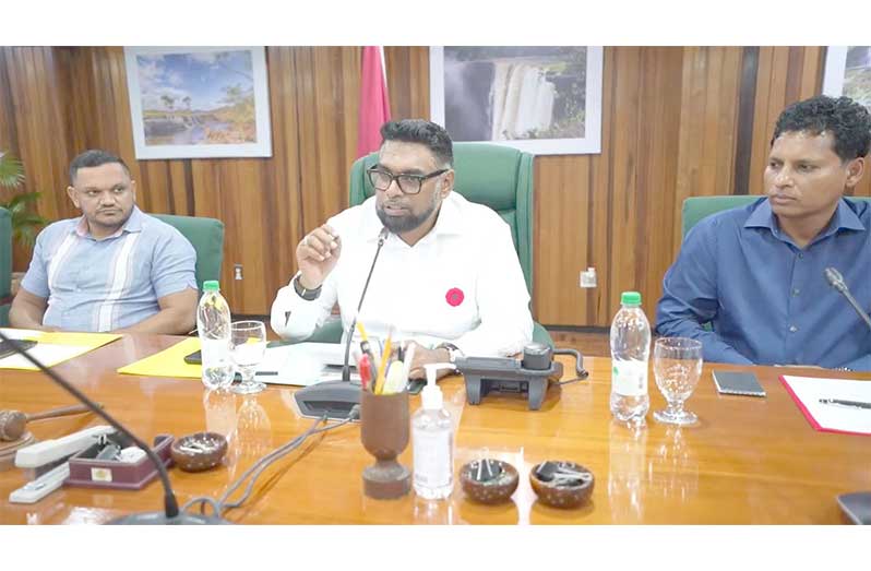 President Dr Mohamed Irfaan Ali; Minister of Natural Resources, Vickram Bharrat and Managing Director of Environmental Management Consultants Inc. (EMC), Shyam Nokta