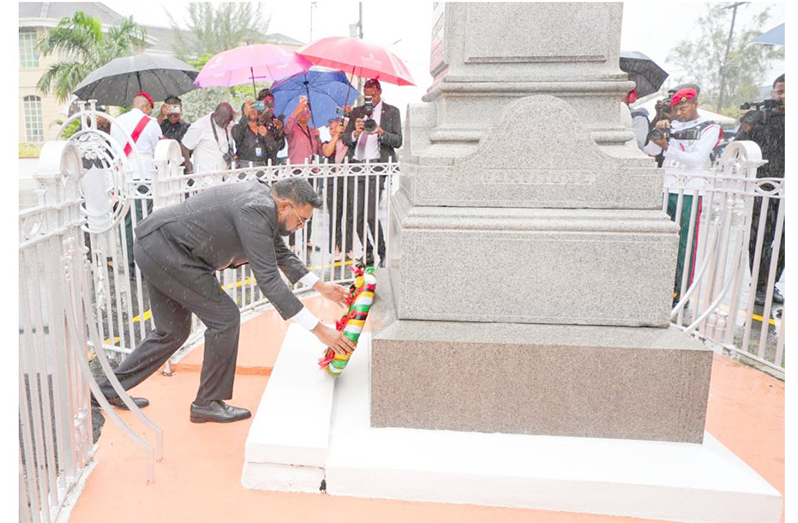 His Excellency, Dr. Mohamed Irfaan Ali, President of the Co-operative Republic of Guyana and Commander-in-Chief of the Armed Forces, on Sunday morning
led the charge in laying the ceremonial wreath in tribute to the fallen heroes of World Wars I and II (OP photos)