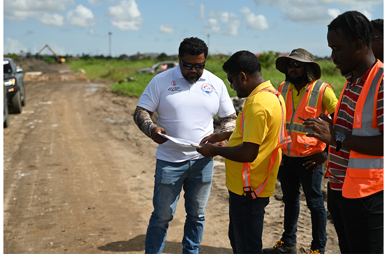 CH&PA CEO Dr Martin Pertab and a team of engineers recently visited the truck stop/parking facility that is being developed within the industrial area of Grove, East Bank Demerara, to inspect the ongoing works and to engage contractors (MoH photos)