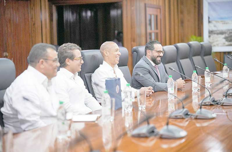 During a meeting with President Dr. Irfaan Ali and Agriculture Minister Mustapha, executives from Rizek Cacao, a renowned Dominican Republic (DR) processing and export company of cocoa and its products, outlined plans to support the country’s growing cocoa industry (Office of the President Photos)