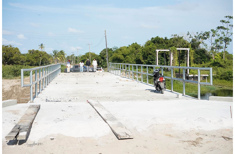 Minister Ramraj and Regional Two officials inspect the bridge that is being constructed at the entrance to Mainstay