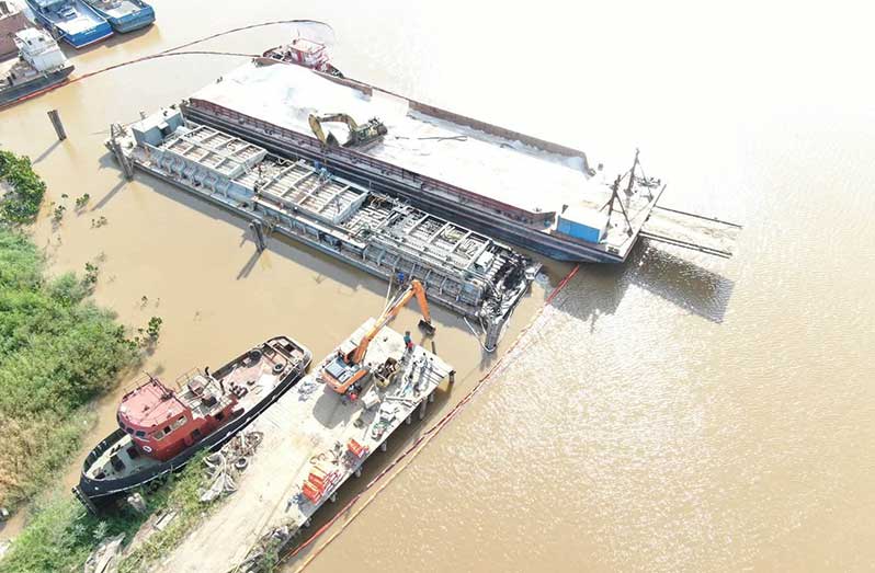 As part of the ongoing response, containment booms were deployed around the affected vessel as a precautionary measure to restrict the movement of any oil. Additionally, corrective measures were taken to stabilise the vessel. The vessel is now upright and stabilised with its cargo intact