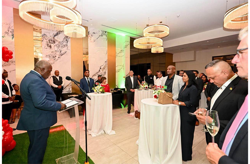 Prime Minister Brigadier (Ret’d), Mark Phillips engaged persons on Wednesday evening during a reception for The Chair’s Circle, held as part of the Canada–Guyana Trade Mission 2026