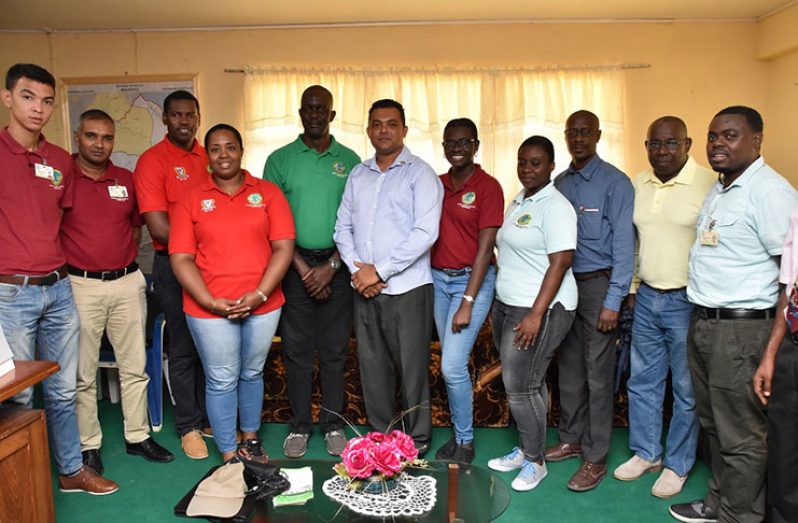 Commissioner and CEO of the Guyana Lands and Surveys Commission, Mr. Trevor Benn and team, pay a courtesy call to Devanand Ramdatt, Regional Chairman of Pomeroon-Supenaam (Region Two) during a two-day outreach in the Region.