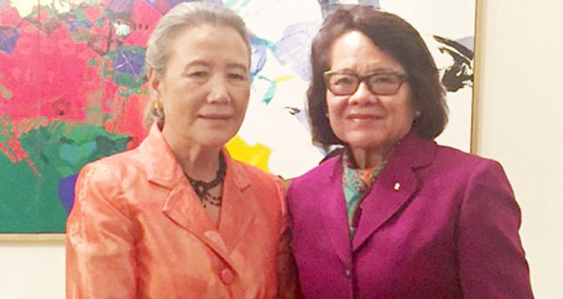 First Lady Mrs Sandra Granger and wife of the UN Secretary-General, Mrs  Ban Soon-taek