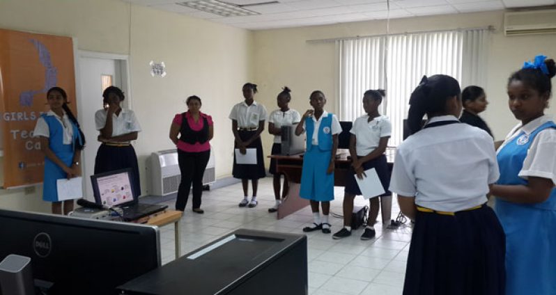 Some of the students participating in Tech Day Camp at the Centre for Information and Technology at UG in honour of ‘International Girls in ICT Day 2015’