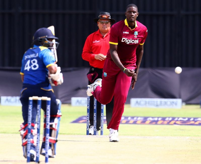 West Indies captain Jason Holder is in action during the second match of tri-nation one-day international series Sri Lanka vs West Indies at Harare Sports Club on November 16 2016.  / AFP / Jekesai Njikizana        (Photo credit should read JEKESAI NJIKIZANA/AFP/Getty Images)