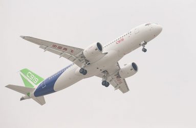 China's homegrown large passenger plane C919 makes its maiden flight in Shanghai on May 5, 2017. (XINHUA/Ding Ting)