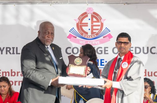 Prime Minister, Brigadier (Ret’d), Mark Phillips presenting a prize to the CPCE’s valedictorian, Indradeo Bhagrati (DPI photos)